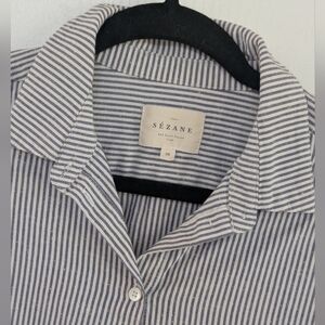 Sezane Blue and White Striped Long Sleeve Button Up Top